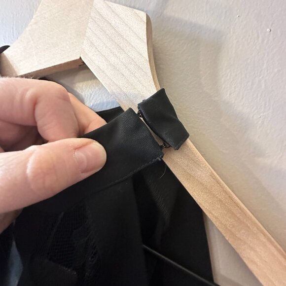 Women's S NWT Olivia Grey Black Lace Cold Shoulder Blouse Mock Neck - Picture 6 of 10